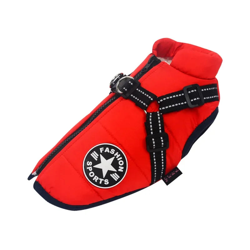 Large Dog Jacket with Harness โ Winter Warm Waterproof Coat for Big Dogs & Small Breeds