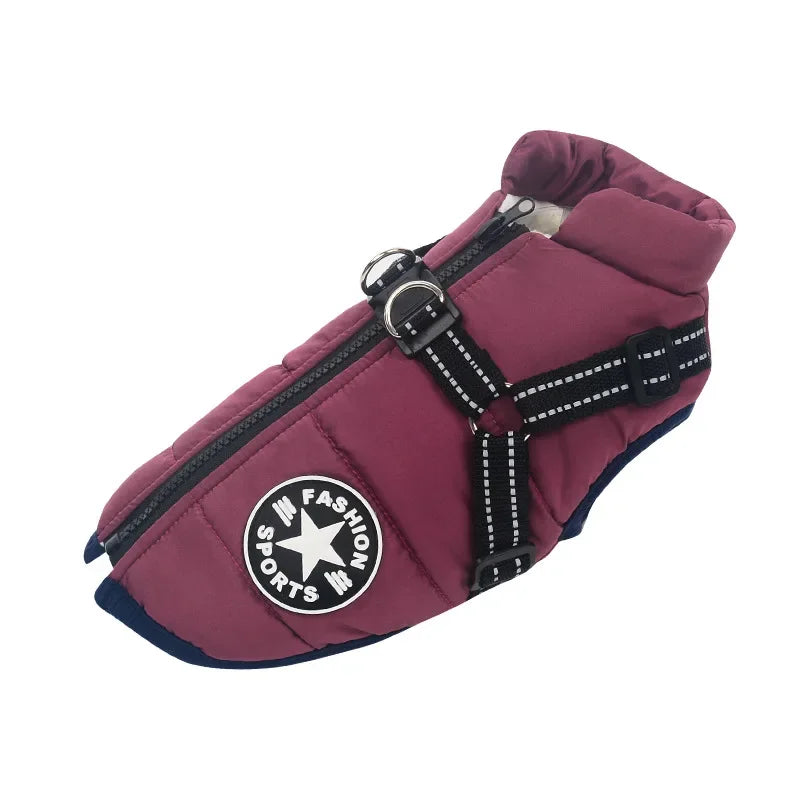 Large Dog Jacket with Harness โ Winter Warm Waterproof Coat for Big Dogs & Small Breeds