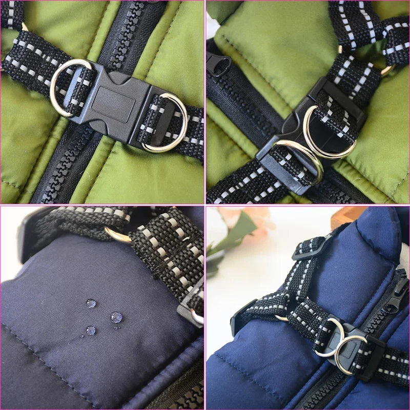 Large Dog Jacket with Harness โ Winter Warm Waterproof Coat for Big Dogs & Small Breeds