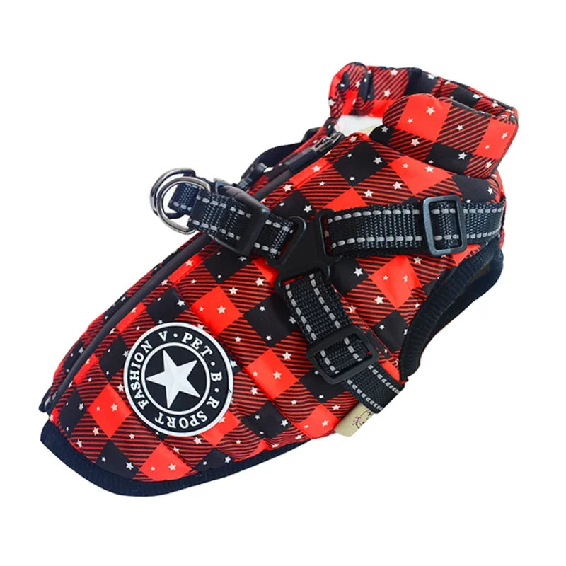 Large Dog Jacket with Harness โ Winter Warm Waterproof Coat for Big Dogs & Small Breeds