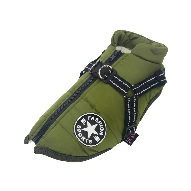 Large Dog Jacket with Harness โ Winter Warm Waterproof Coat for Big Dogs & Small Breeds
