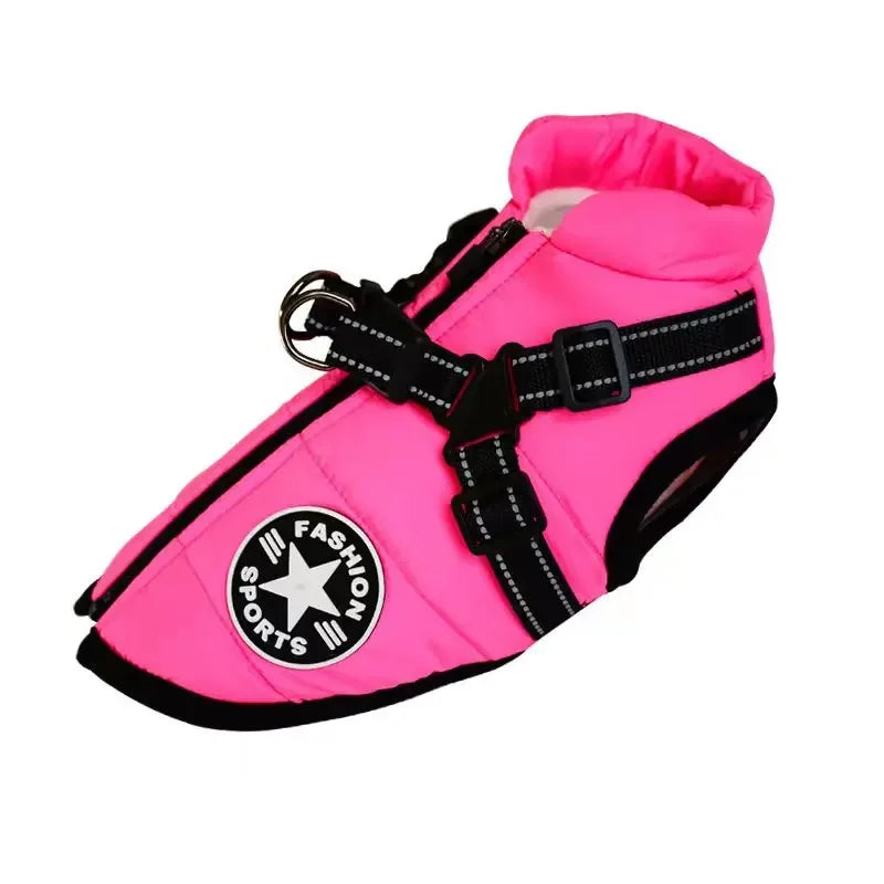 Large Dog Jacket with Harness โ Winter Warm Waterproof Coat for Big Dogs & Small Breeds