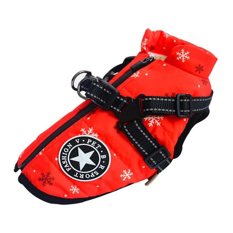 Large Dog Jacket with Harness โ Winter Warm Waterproof Coat for Big Dogs & Small Breeds