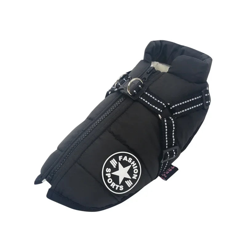 Large Dog Jacket with Harness โ Winter Warm Waterproof Coat for Big Dogs & Small Breeds