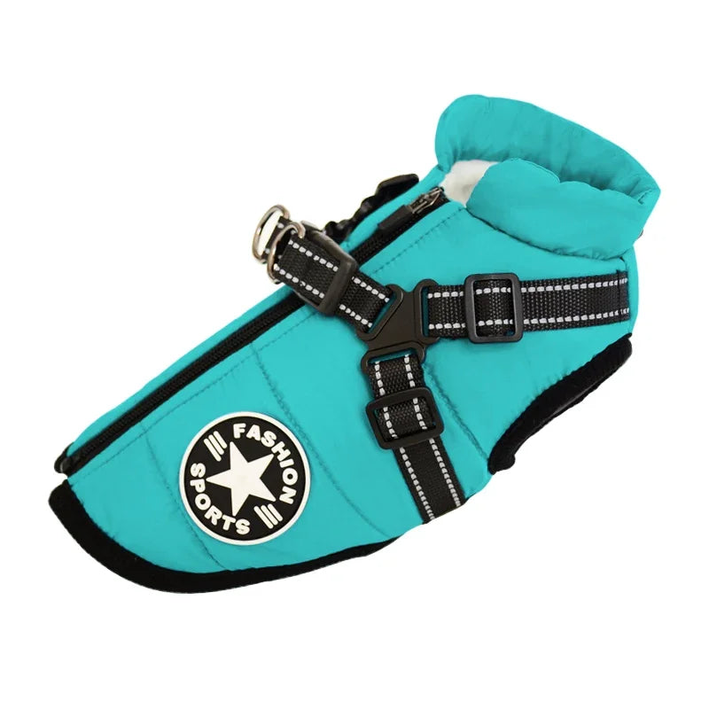 Large Dog Jacket with Harness โ Winter Warm Waterproof Coat for Big Dogs & Small Breeds