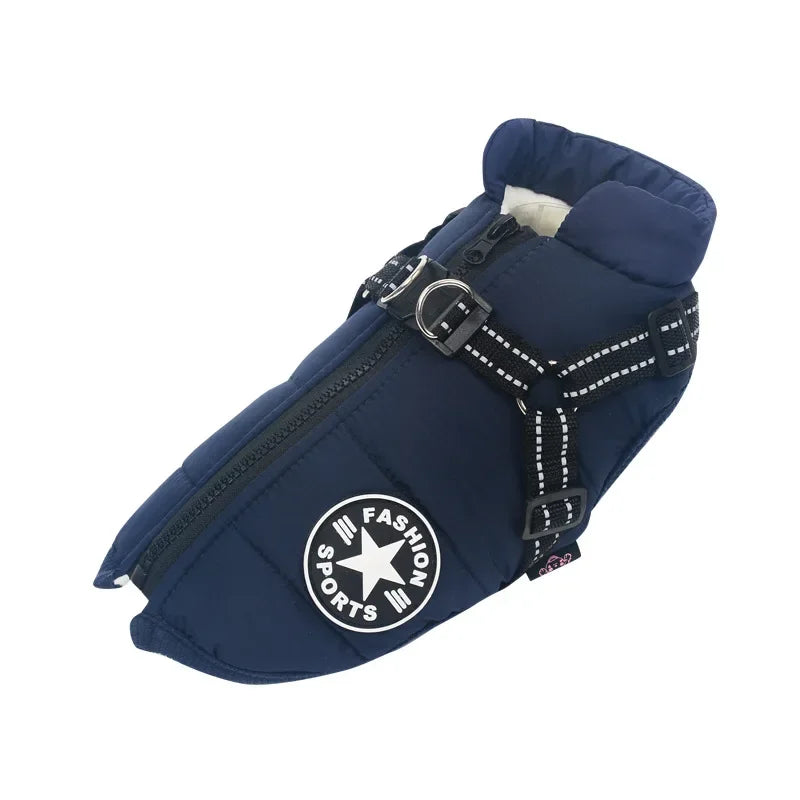 Large Dog Jacket with Harness โ Winter Warm Waterproof Coat for Big Dogs & Small Breeds