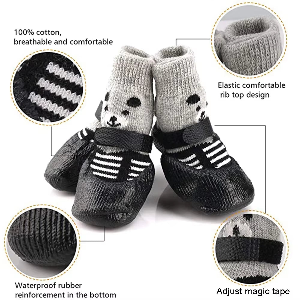 4Pcs Waterproof Winter Pet Shoes – Warm, Anti-Slip Boots for Dogs & Cats