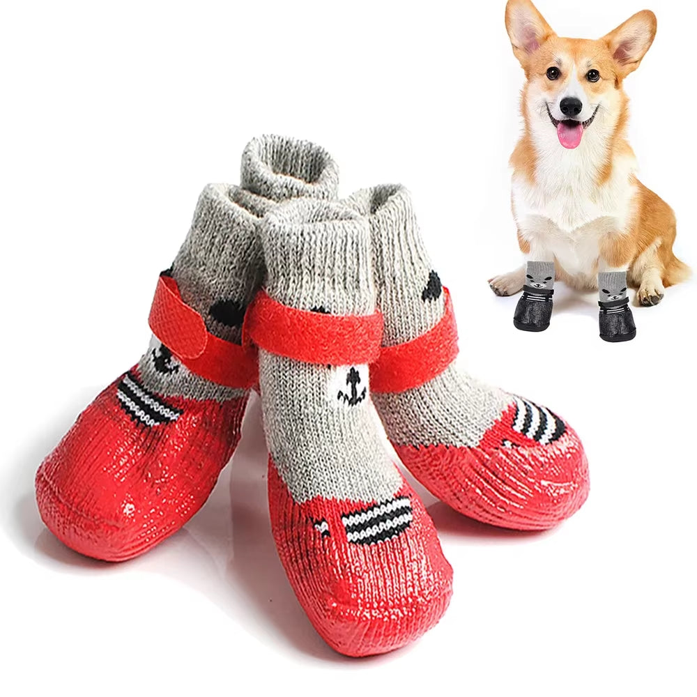 4Pcs Waterproof Winter Pet Shoes – Warm, Anti-Slip Boots for Dogs & Cats